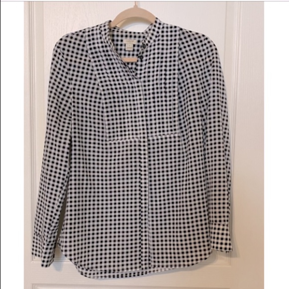 JCrew Black and White Gingham Tuxedo Shirt, S